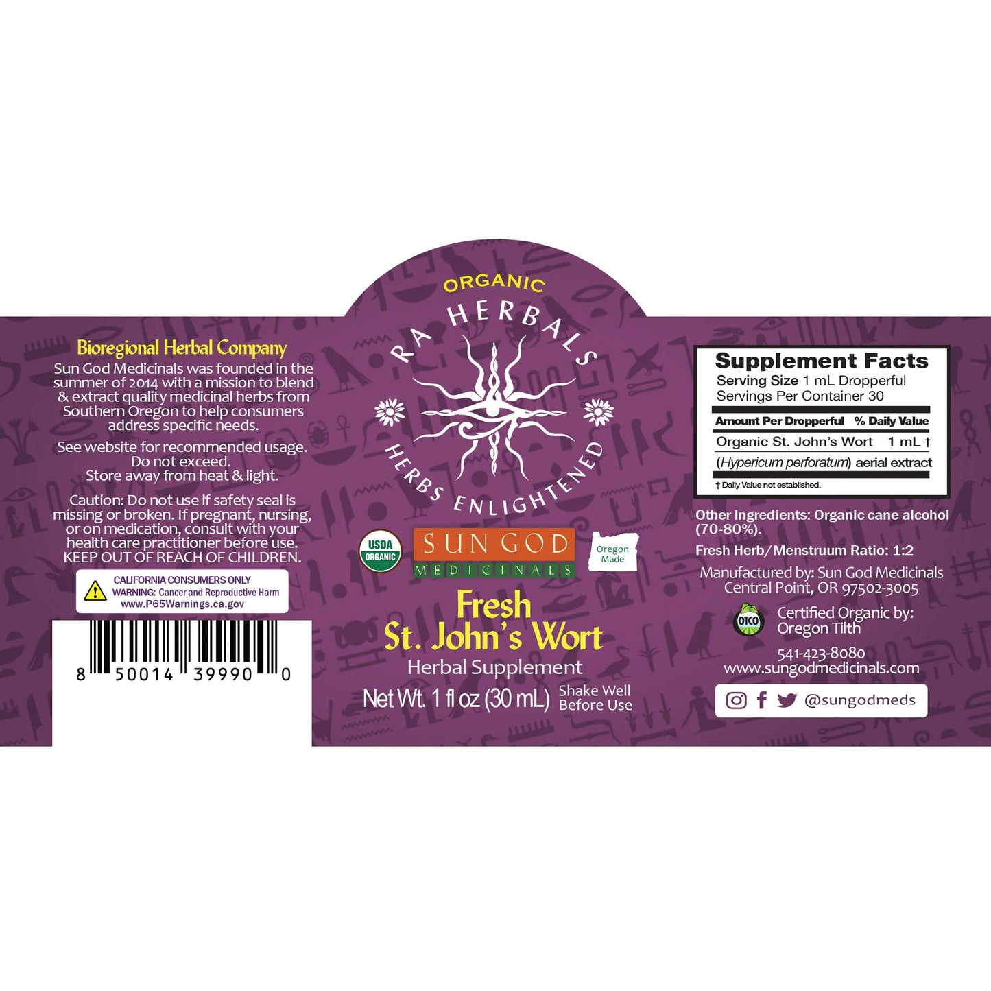 Organic Fresh St John's Wort Tincture 1oz