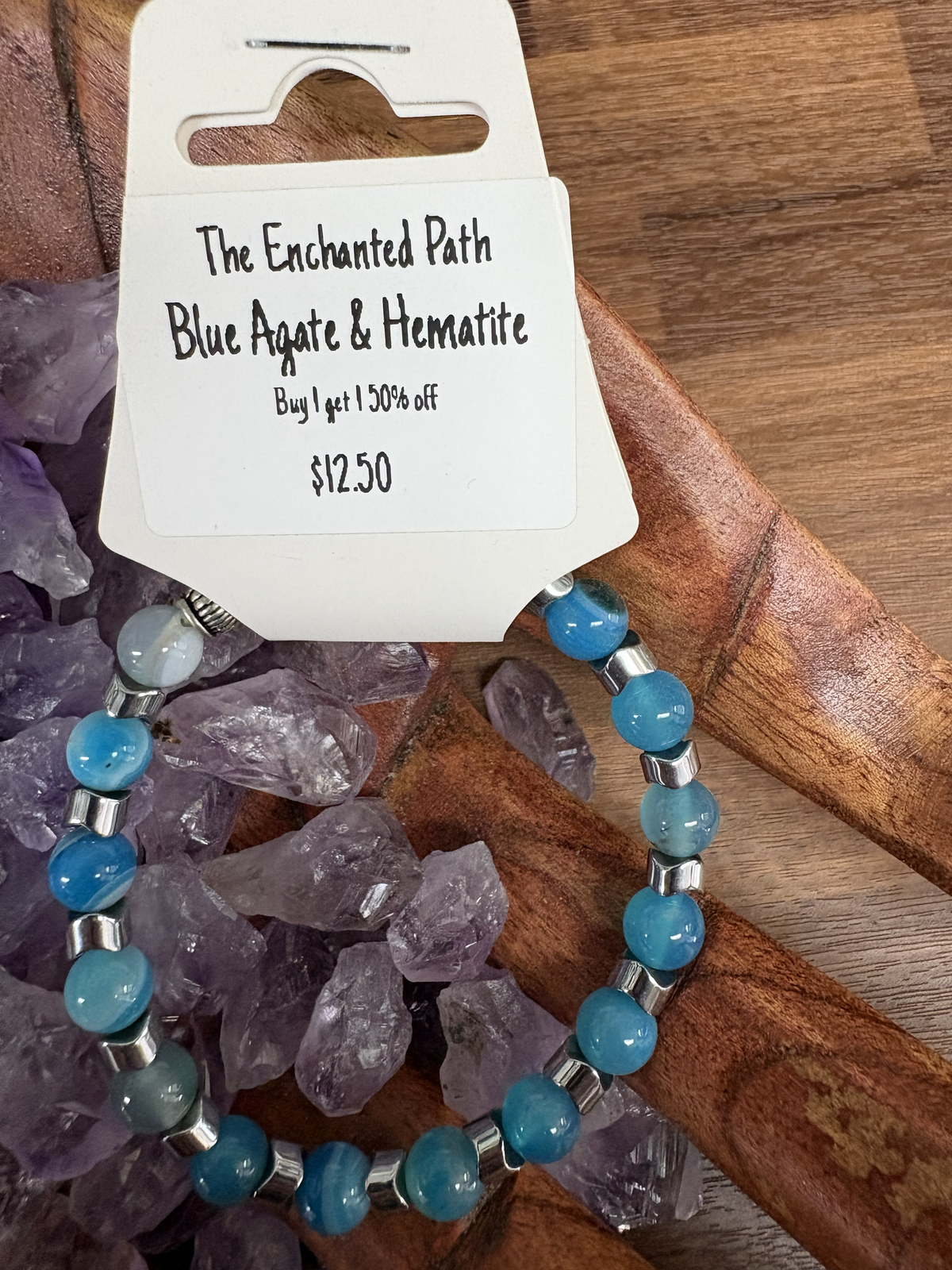 Blue Agate and Hematite Bracelet 8mm