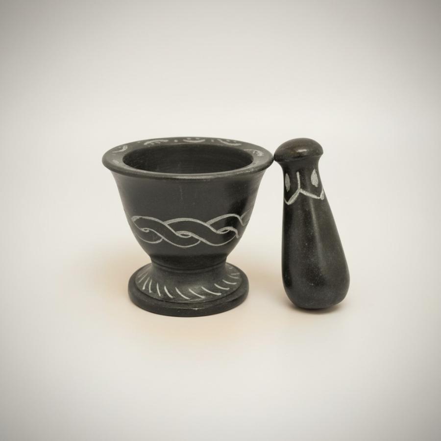 Black Soapstone Celtic Knot Mortar and Pestle