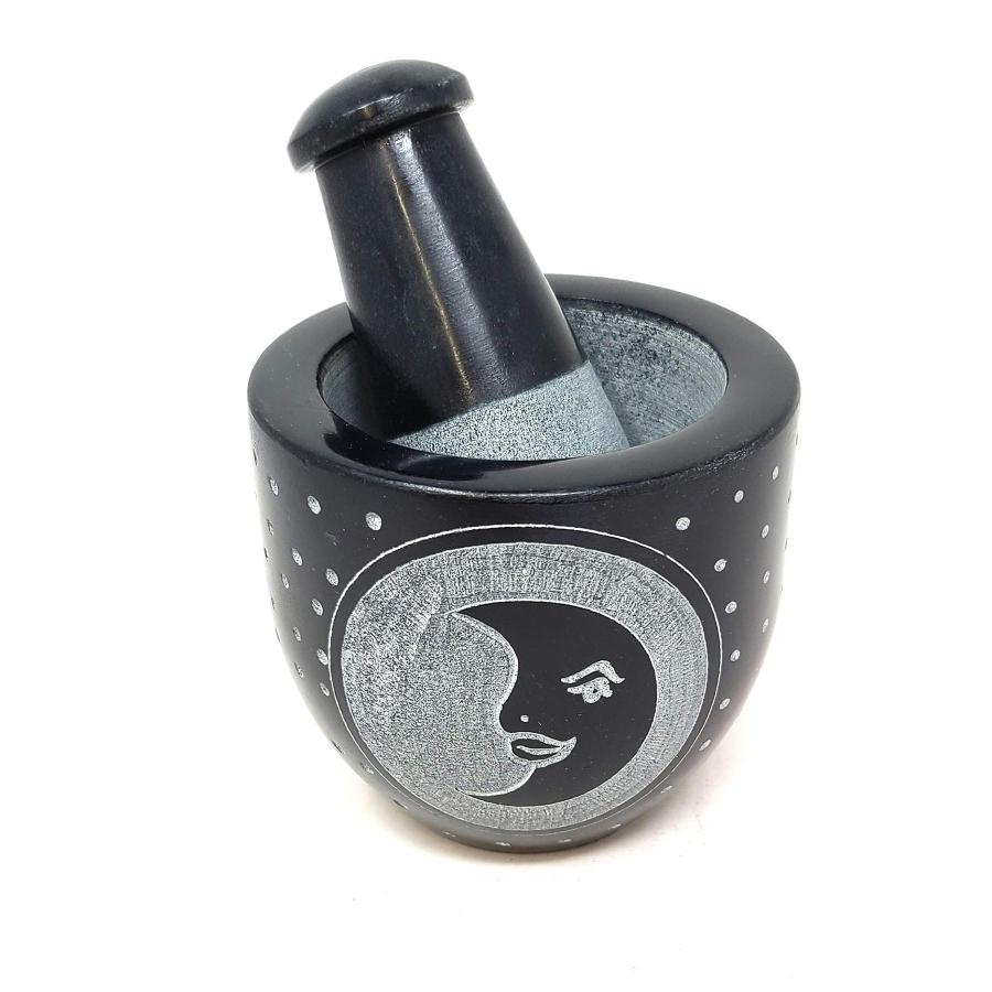 Moon Carved Black Soapstone Mortar & Pestle