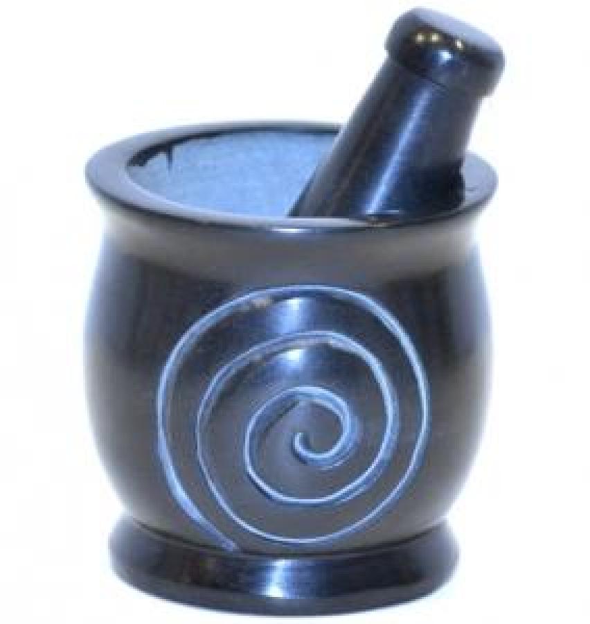 Black Spiral Soapstone Mortar and Pestle
