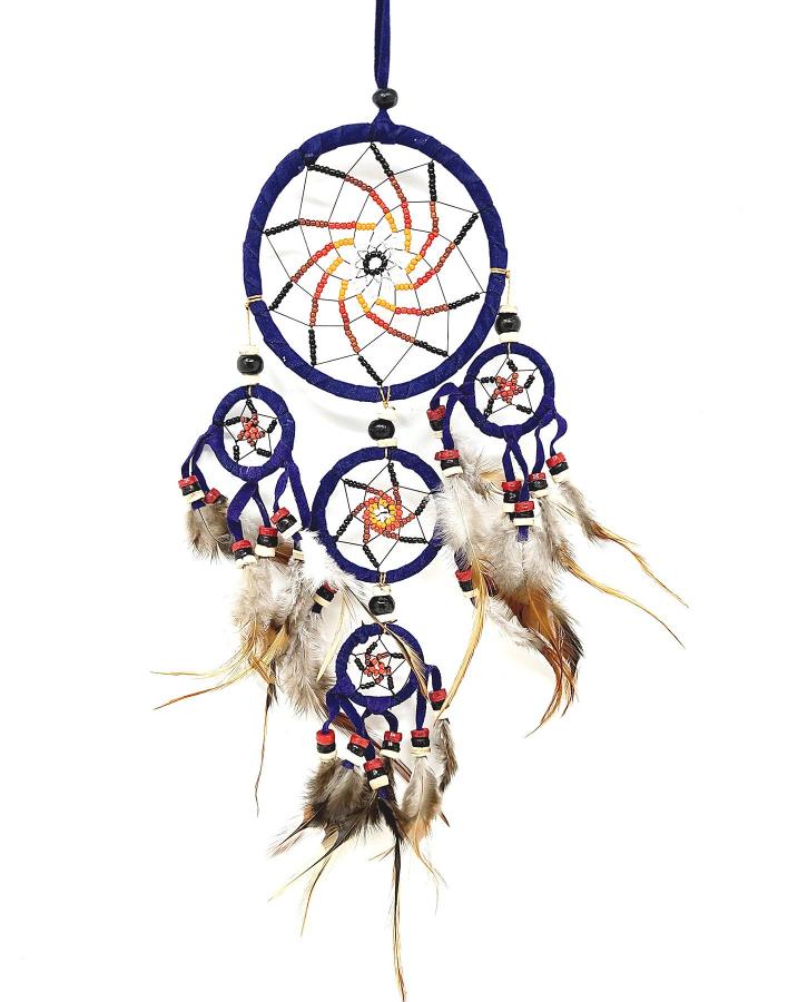 Blue Beaded Dream Catcher with Feathers – 11"