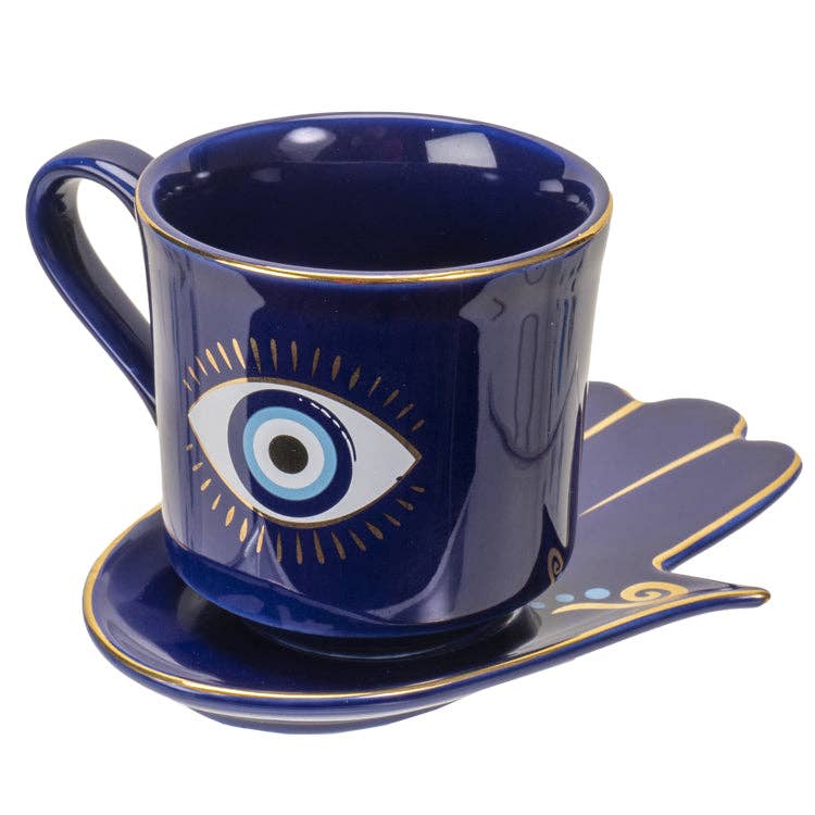 7oz Evil Eye Blue Tea Cup & Saucer