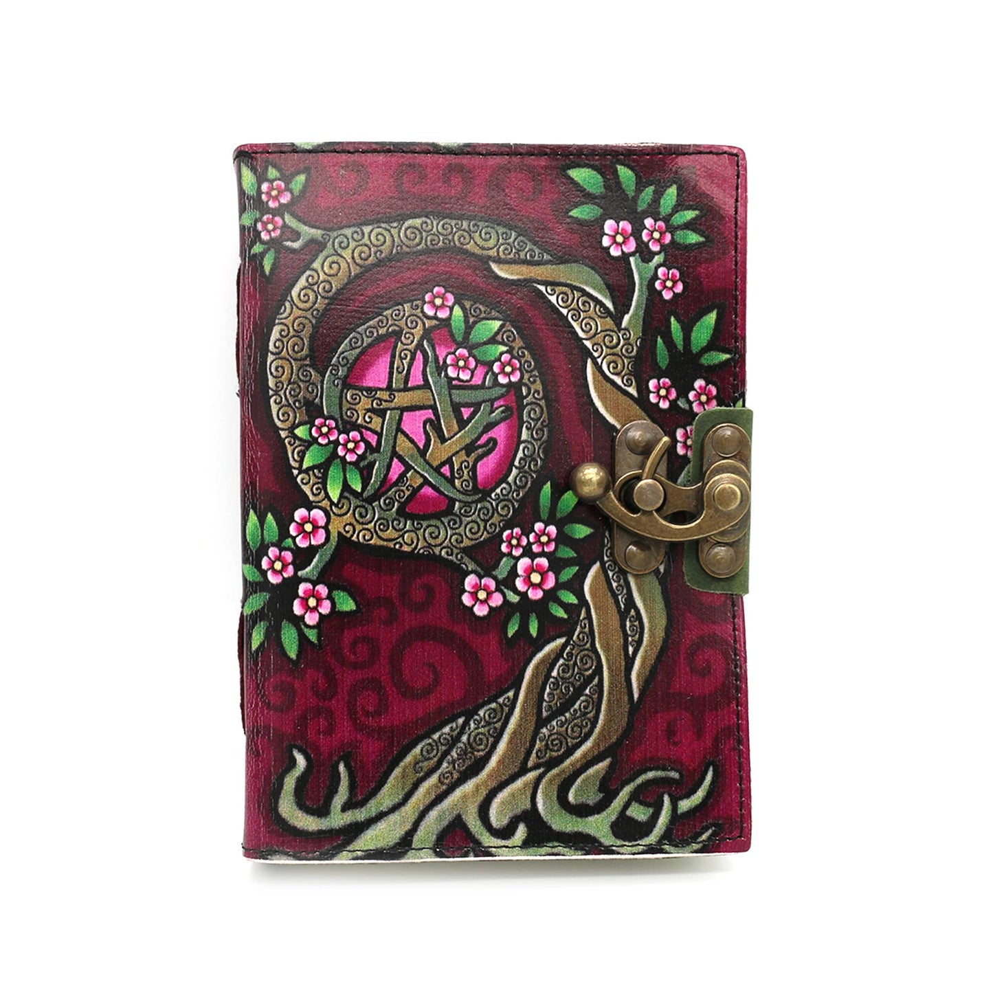 Blank Leather Journal - Embossed Pink Pentacle (5 x 7 in.)