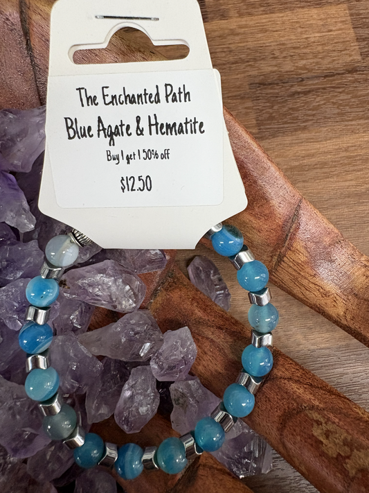 Blue Agate and Hematite Bracelet 8mm