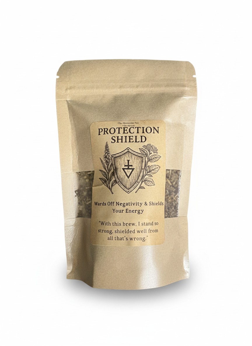 Kraft paper packaging of 'Protection Shield' with text and graphics on a white background