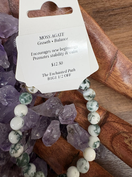 Moss Agate Style 1 Bracelet 8mm