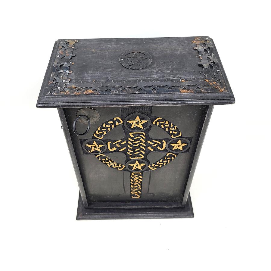 Celtic Pentacle Carved Mango Wood Cabinet