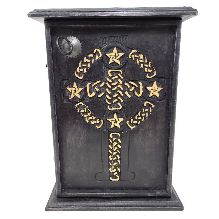 Celtic Pentacle Carved Mango Wood Cabinet