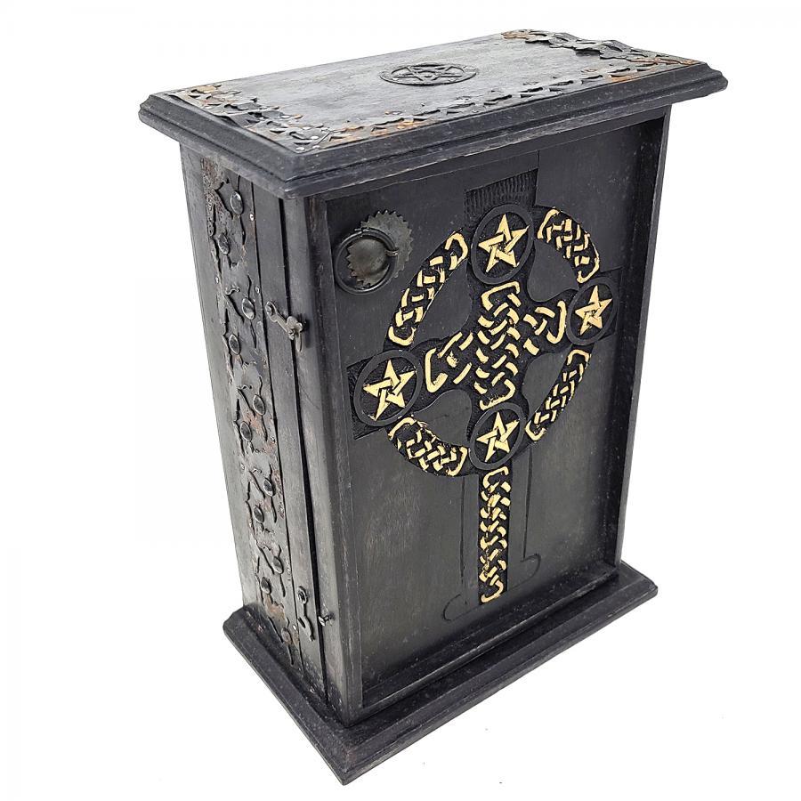 Celtic Pentacle Carved Mango Wood Cabinet