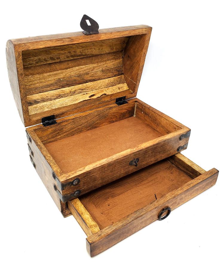Celtic Cross Treasure Chest with Hidden Drawer – Wooden Storage Box