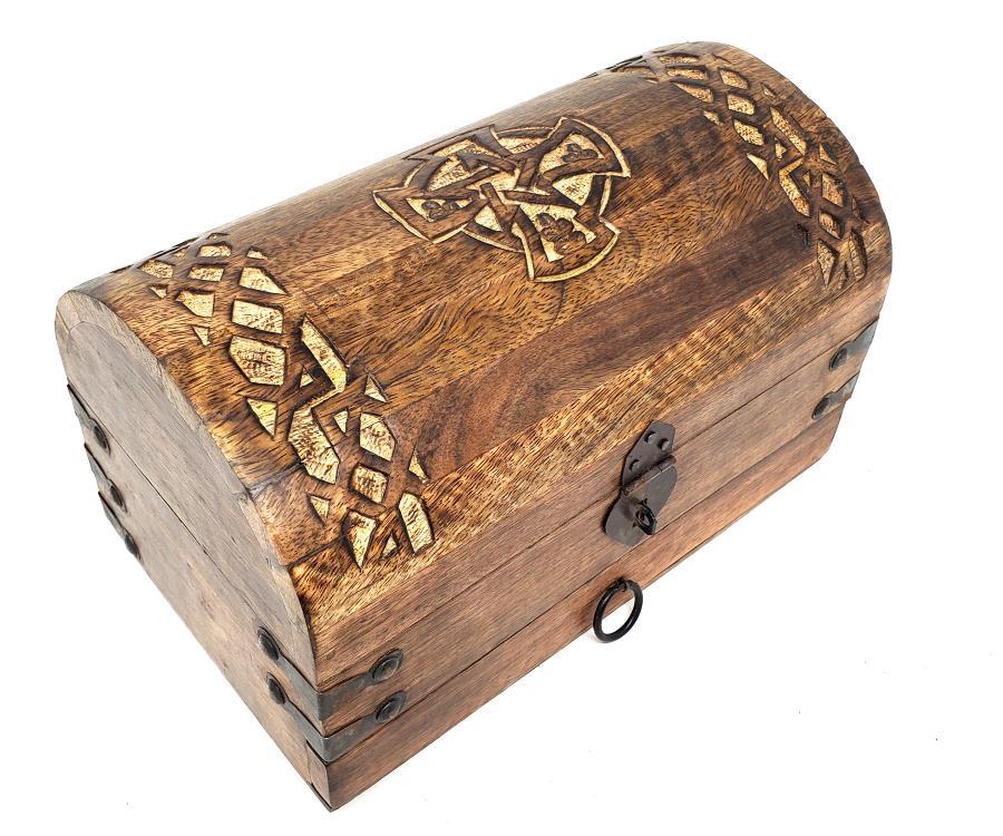 Celtic Cross Treasure Chest with Hidden Drawer – Wooden Storage Box