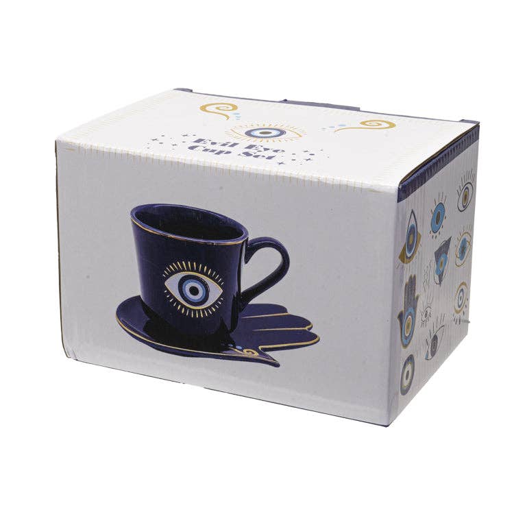7oz Evil Eye Blue Tea Cup & Saucer
