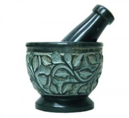 Carved Soapstone Mortar and Pestle – 2.5"H x 3"D