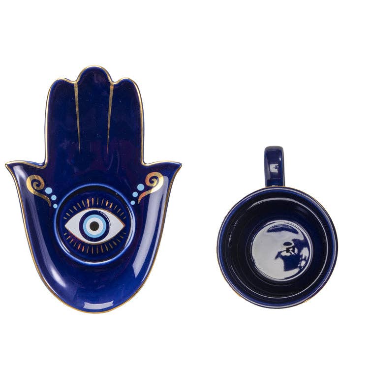 7oz Evil Eye Blue Tea Cup & Saucer