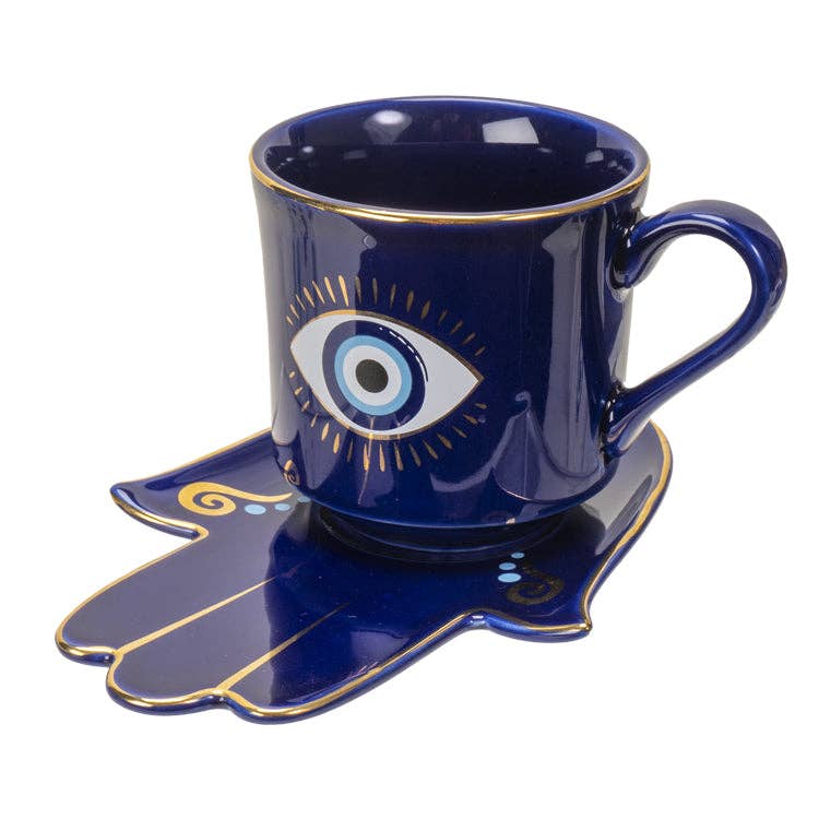 7oz Evil Eye Blue Tea Cup & Saucer