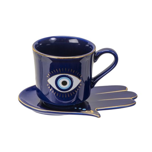 7oz Evil Eye Blue Tea Cup & Saucer