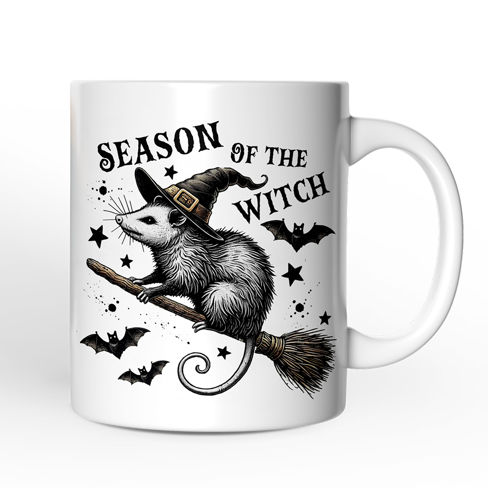 Funny Opossum Witch with Broom Mug
