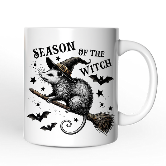 Funny Opossum Witch with Broom Mug