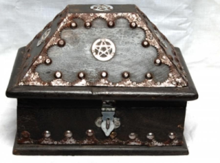 Pentagram Inlaid Wooden Chest – Antique Black Finish