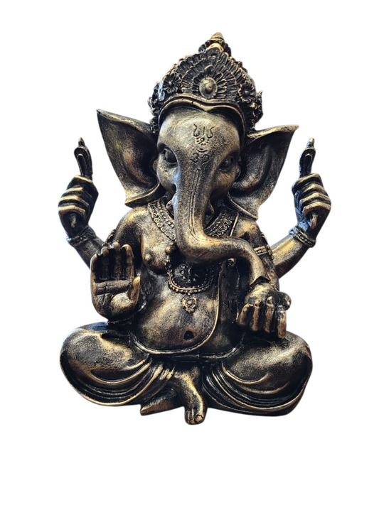 Bronze statue of a deity with multiple arms on a white background ganesh
