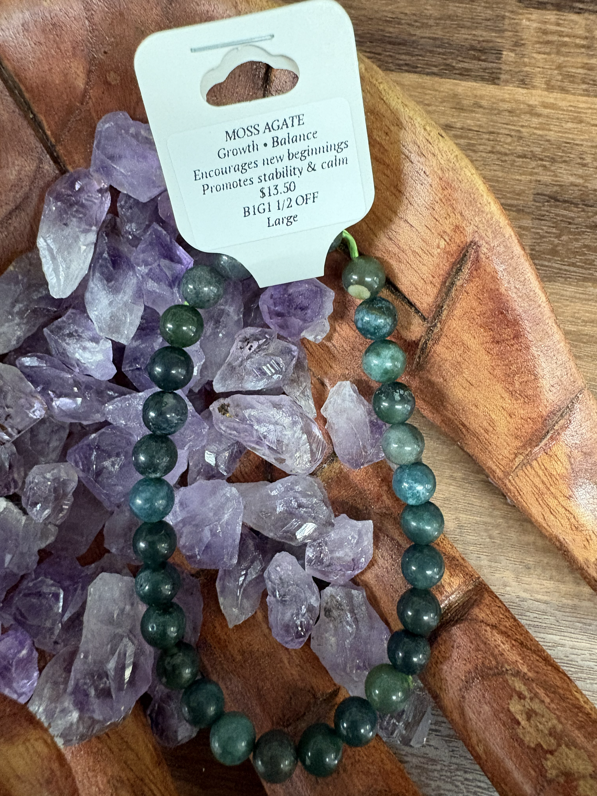 Moss Agate Bracelet Large 8mm