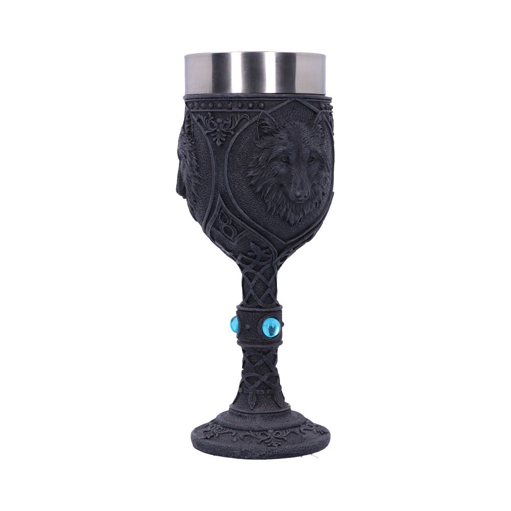 Night Wolf Goblet | Black Gothic Wolf Chalice with Stainless Steel Insert